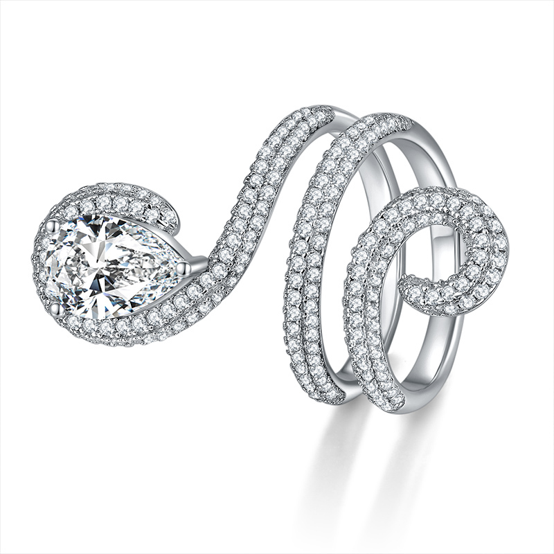 Sotiya Pear Cut Moissanite Surround Cocktail Ring Sterling Silver-Sotiya