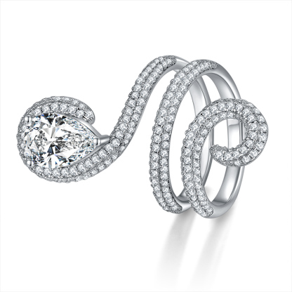 Sotiya Pear Cut Moissanite Surround Cocktail Ring Sterling Silver-Sotiya