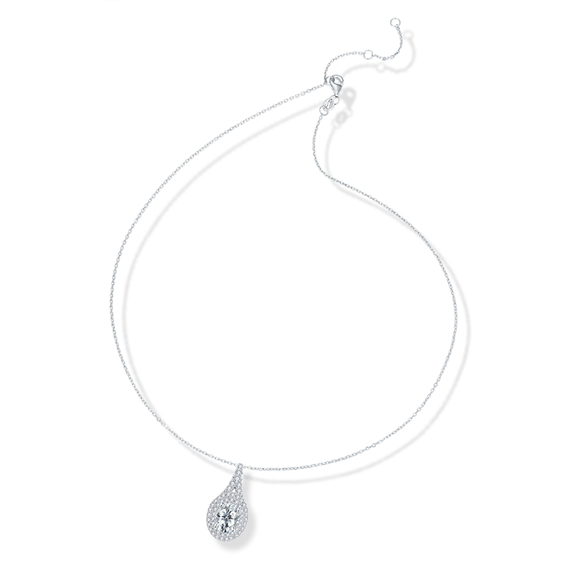 Sotiya Two Halo Oval Cut Moissanite Necklace Sterling Silver-Sotiya