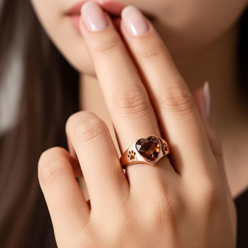 Sotiya Pet Cat Dog Paw Solitaire Coffee Heart Cut Engagement Ring Sterling Silver-Sotiya