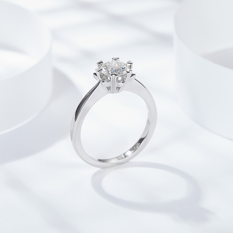 Sotiya Snowflake Round Cut Moissanite Engagement Ring Sterling Silver-Sotiya