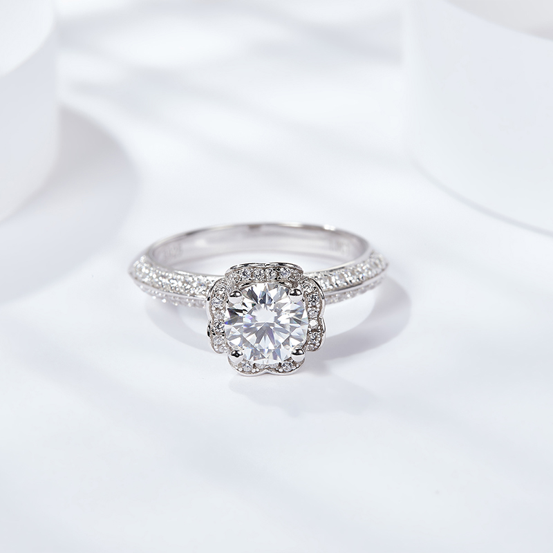 Sotiya Bouquet Flower Round Cut Moissanite Engagement Ring Sterling Silver-Sotiya