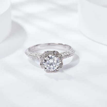 Sotiya Bouquet Flower Round Cut Moissanite Engagement Ring Sterling Silver-Sotiya