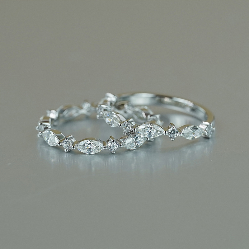 Sotiya Alternating Round & Marquise Cut Moissanite Anniversary Ring Sterling Silver-Sotiya