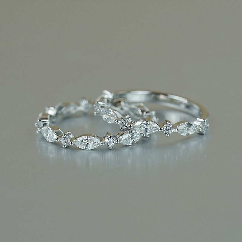 Sotiya Alternating Round & Marquise Cut Moissanite Anniversary Ring Sterling Silver-Sotiya