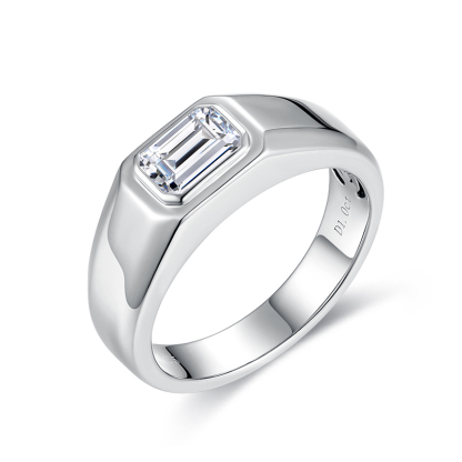 Sotiya Bezel Set Solitaire Emerald Cut Moissanite Men's Wedding Ring Sterling Silver-Sotiya