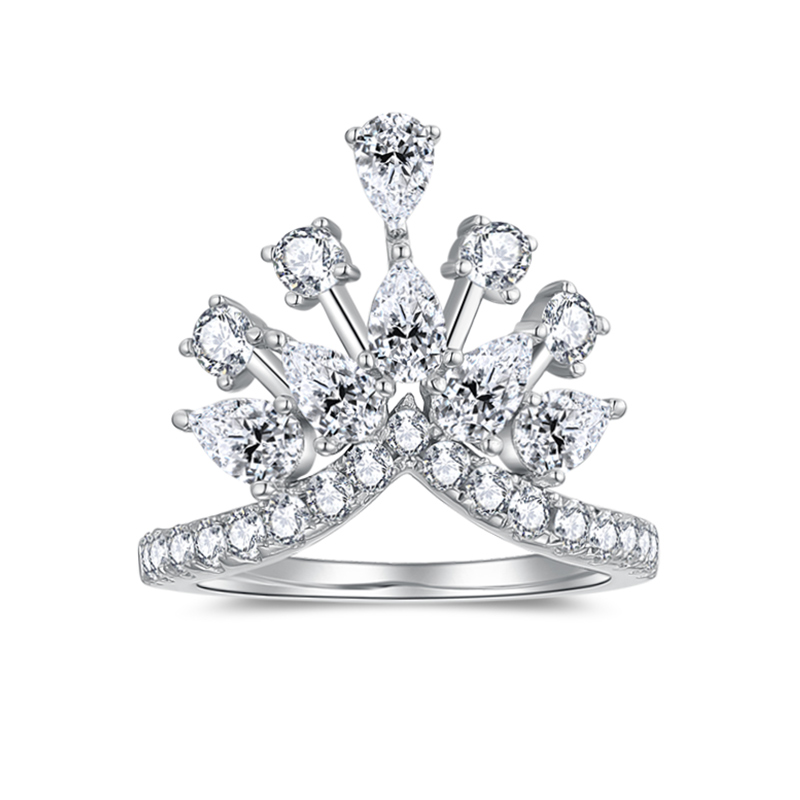 Sotiya Luxury Crown Moissanite Cocktail Ring Sterling Silver-Sotiya
