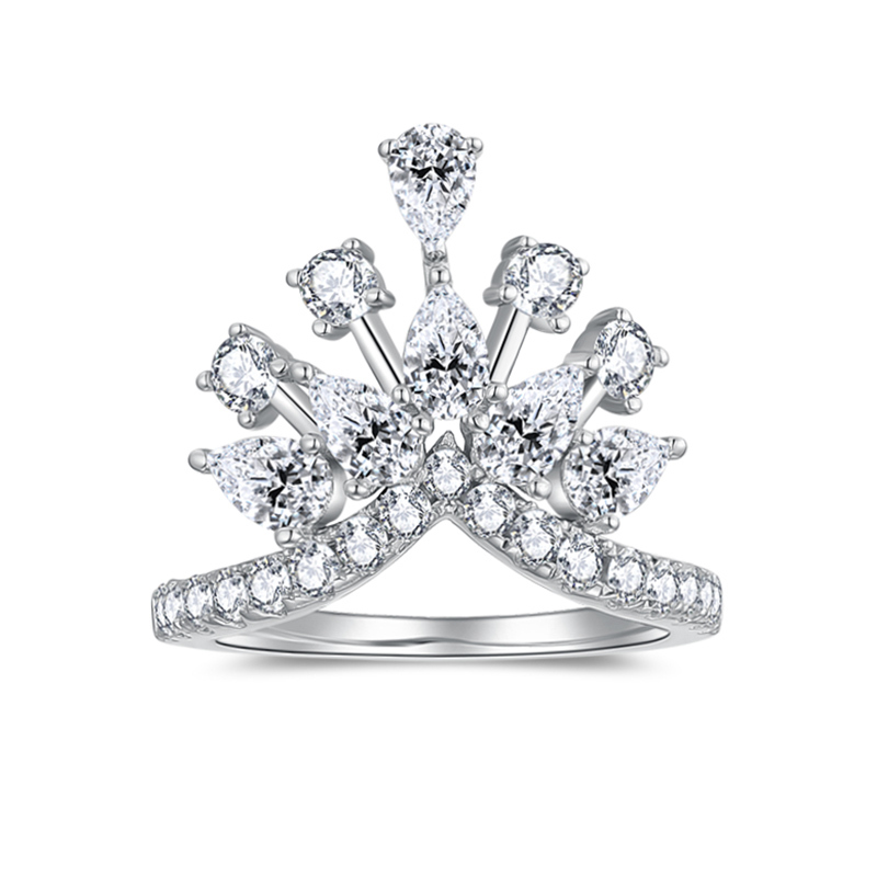 Sotiya Luxury Crown Moissanite Cocktail Ring Sterling Silver-Sotiya