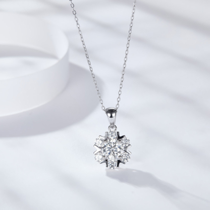 Sotiya Snowflake Round Cut Moissanite Necklace Sterling Silver-Sotiya