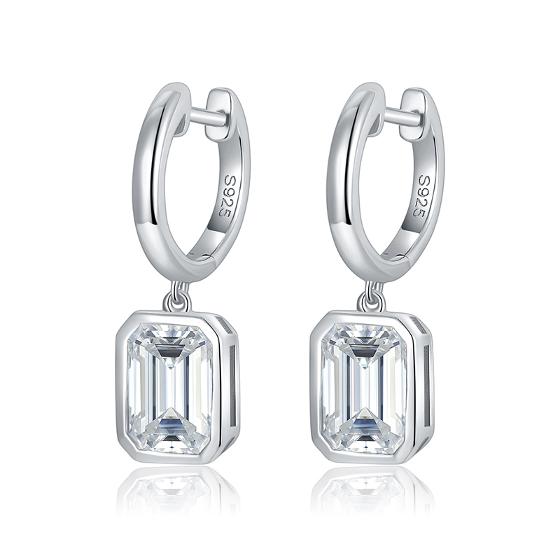 Sotiya Solitaire Emerald Cut Moissanite Drop Earrings Sterling Silver-Sotiya