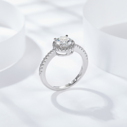Sotiya Classic Halo Round Cut Moissanite Engagement Ring Sterling Silver
