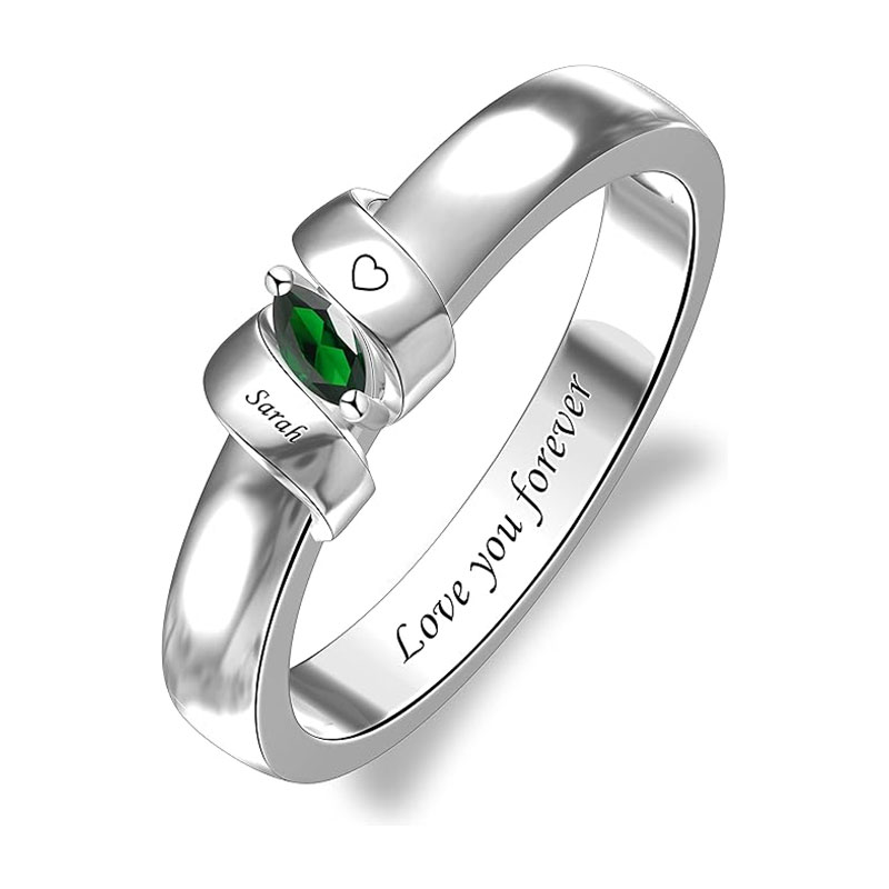 Sotiya Marquise Cut Custom 12 Birthstone Engraved Name Promise Ring Sterling Silver-Sotiya