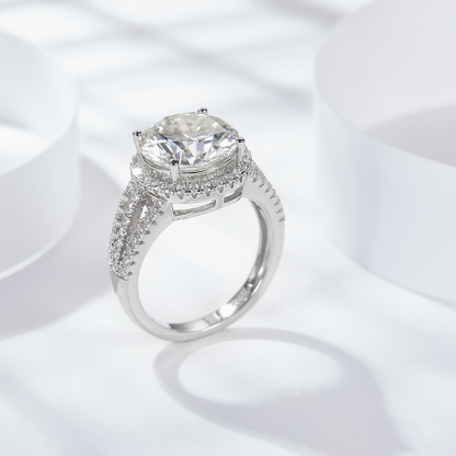 Sotiya Halo Round Cut Moissanite Engagement Ring Sterling Silver-Sotiya