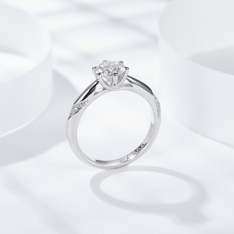 Sotiya Cathedral 6 Prong Round Cut Moissanite Engagement Ring Sterling Silver-Sotiya