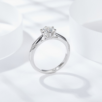 Sotiya Cathedral 6 Prong Round Cut Moissanite Engagement Ring Sterling Silver-Sotiya