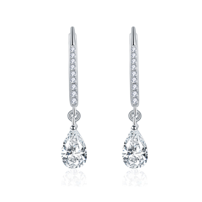 Sotiya Pear Cut Moissanite Drop Earrings Sterling Silver-Sotiya