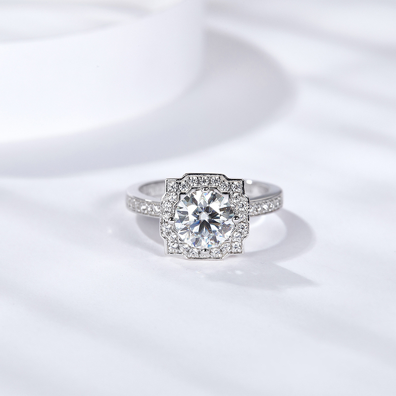 Sotiya Belle Geometry Round Cut Moissanite Engagement Ring Sterling Silver-Sotiya