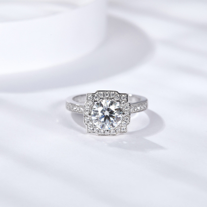 Sotiya Belle Geometry Round Cut Moissanite Engagement Ring Sterling Silver-Sotiya