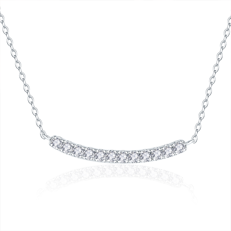 Sotiya Tiny Pave Round Cut Moissanite Curve Bar Necklace Sterling Silver-Sotiya