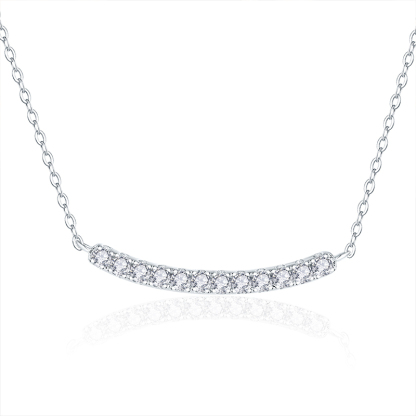 Sotiya Tiny Pave Round Cut Moissanite Curve Bar Necklace Sterling Silver-Sotiya