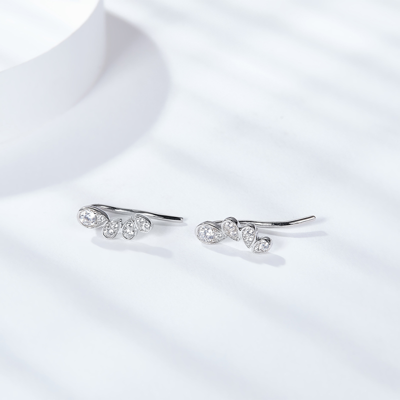 Sotiya Wing Design Pear Cut Moissanite Climber Earrings Sterling Silver-Sotiya
