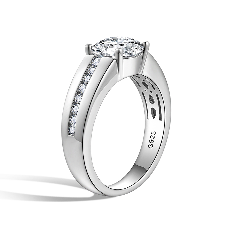 Sotiya Channel Set Round Cut Moissanite Men's Wedding Ring Sterling Silver-Sotiya