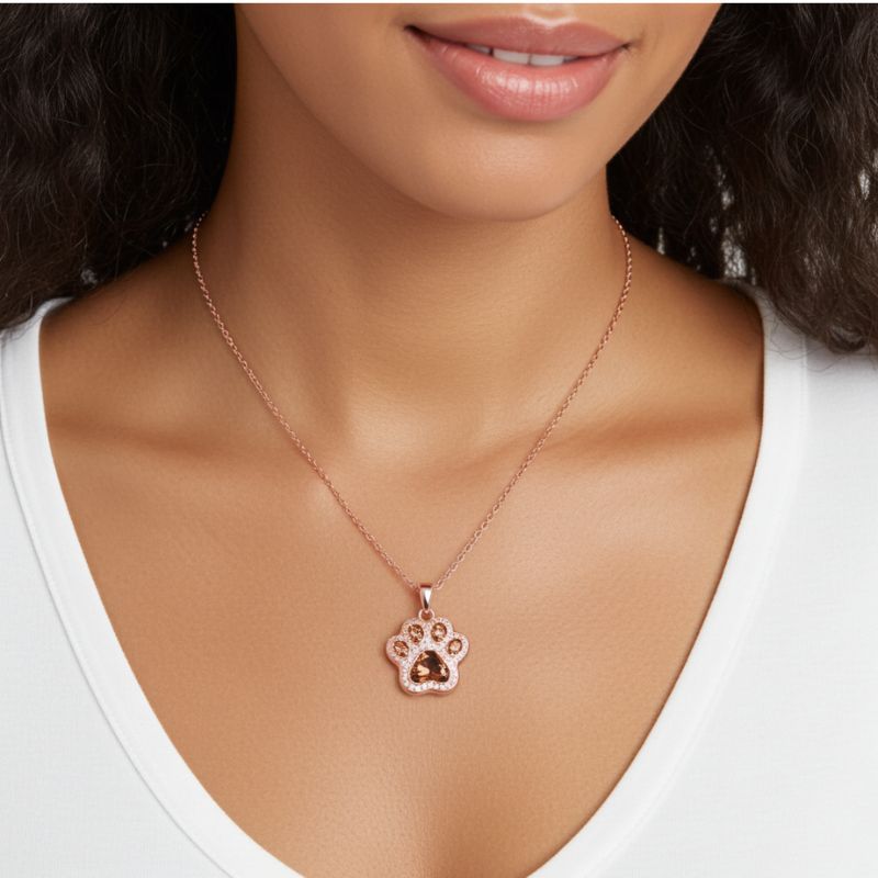 Sotiya Pet Cat Dog Paw Halo Coffee Heart Cut Pendant Necklace Sterling Silver