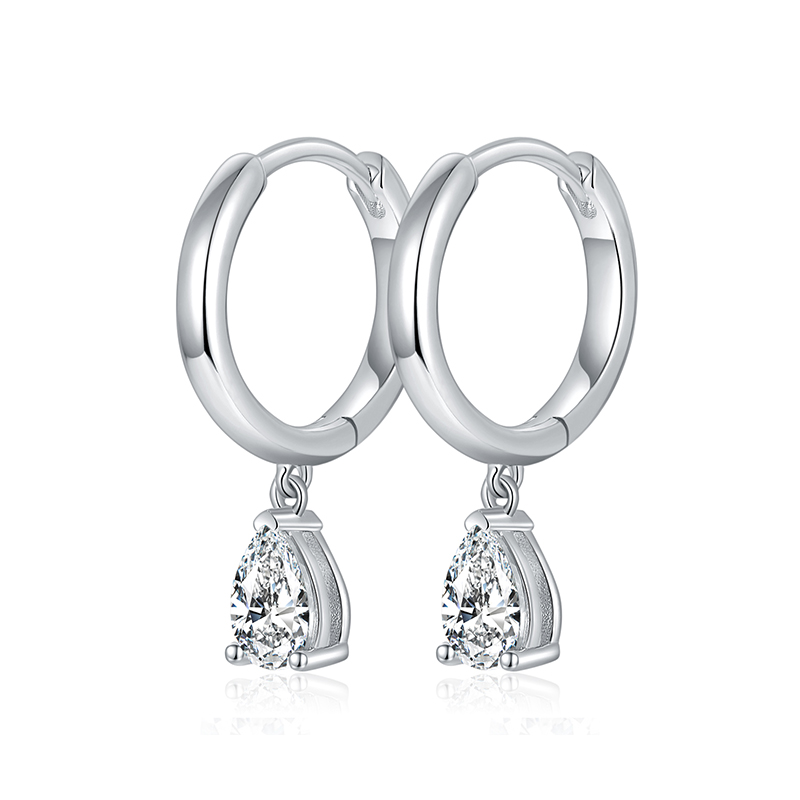 Sotiya Solitaire Pear Cut Moissanite Drop Earrings Sterling Silver-Sotiya