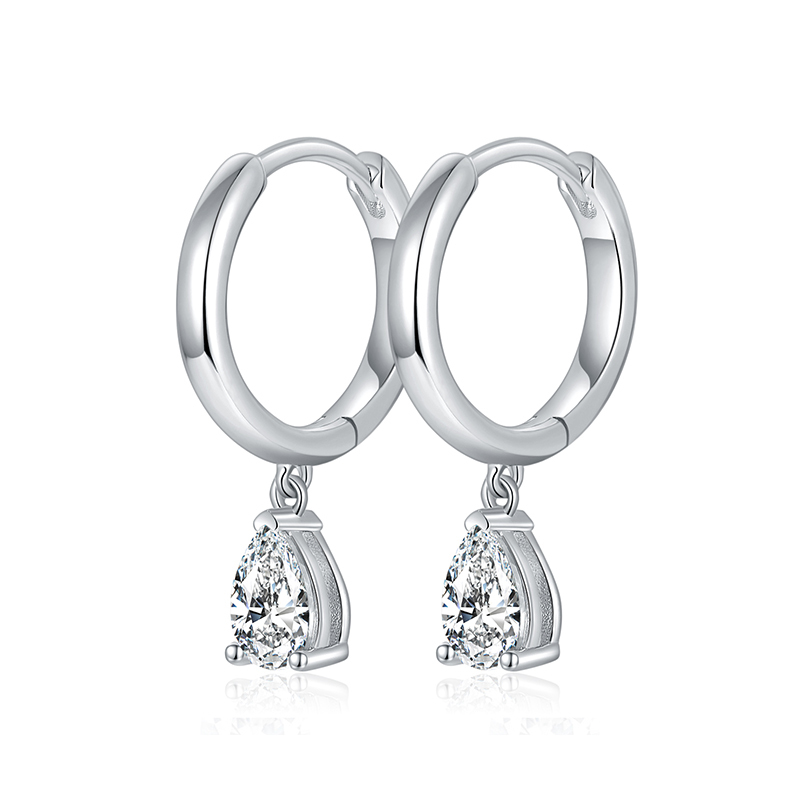 Sotiya Solitaire Pear Cut Moissanite Drop Earrings Sterling Silver-Sotiya
