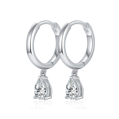 Sotiya Solitaire Pear Cut Moissanite Drop Earrings Sterling Silver-Sotiya