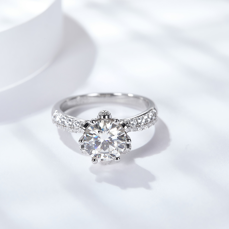 Sotiya Flower Crown Round Cut Moissanite Engagement Ring Sterling Silver-Sotiya