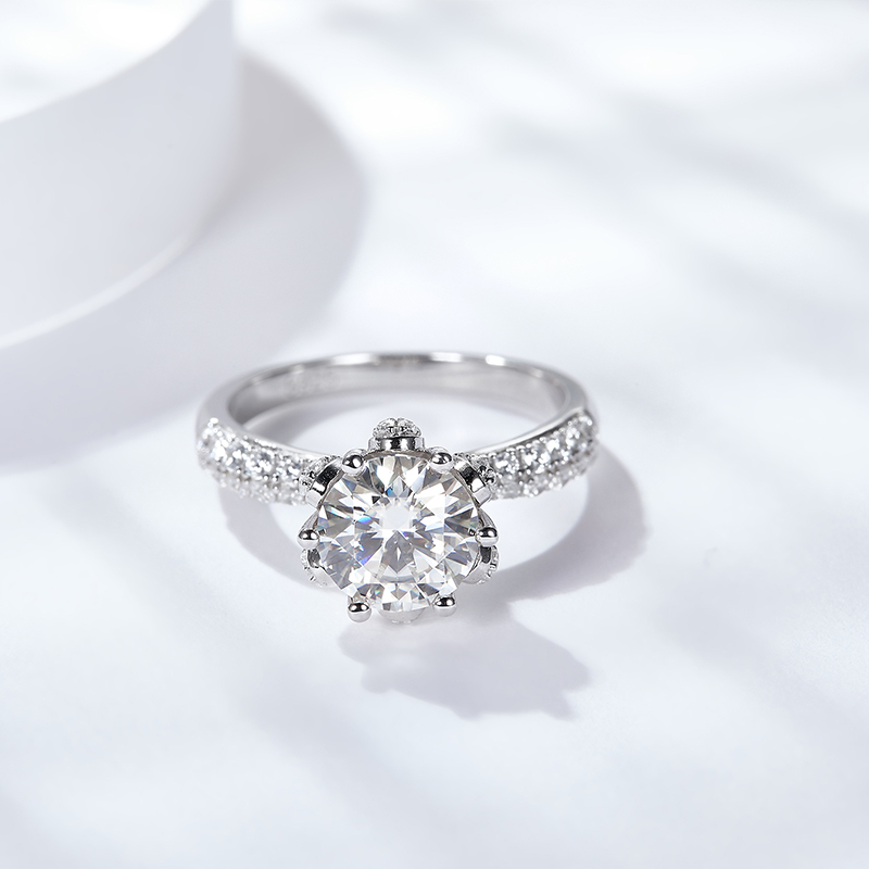 Sotiya Flower Crown Round Cut Moissanite Engagement Ring Sterling Silver-Sotiya
