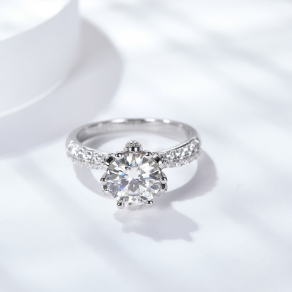 Sotiya Flower Crown Round Cut Moissanite Engagement Ring Sterling Silver-Sotiya