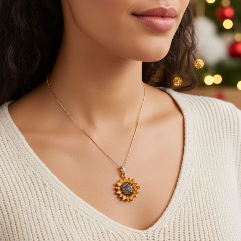 Sotiya Artist Collection Citrine and Coffee Sunflower Pendant Necklace Sterling Silver