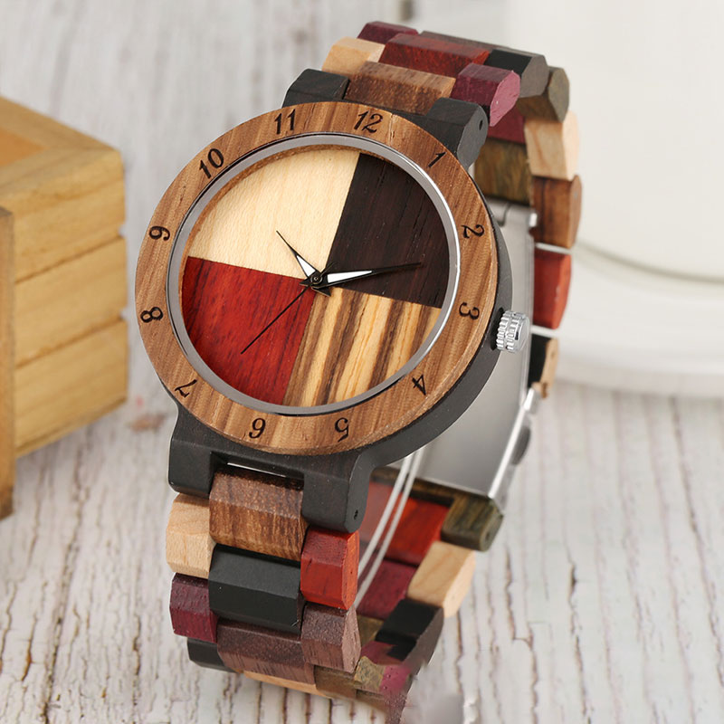 Sotiya Colorful Four-color Splicing Dial Couple's Wooden Watch-Sotiya