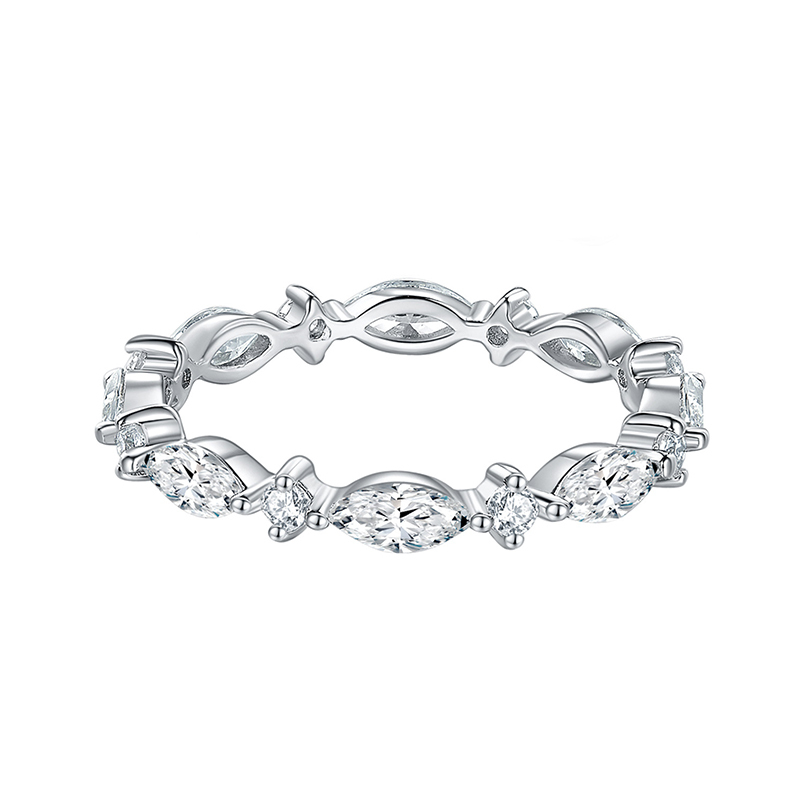 Sotiya Alternating Round & Marquise Cut Moissanite Eternity Ring Sterling Silver-Sotiya