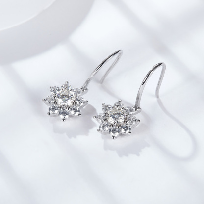 Sotiya Sunflower Round Cut Moissanite Drop Earrings Sterling Silver-Sotiya