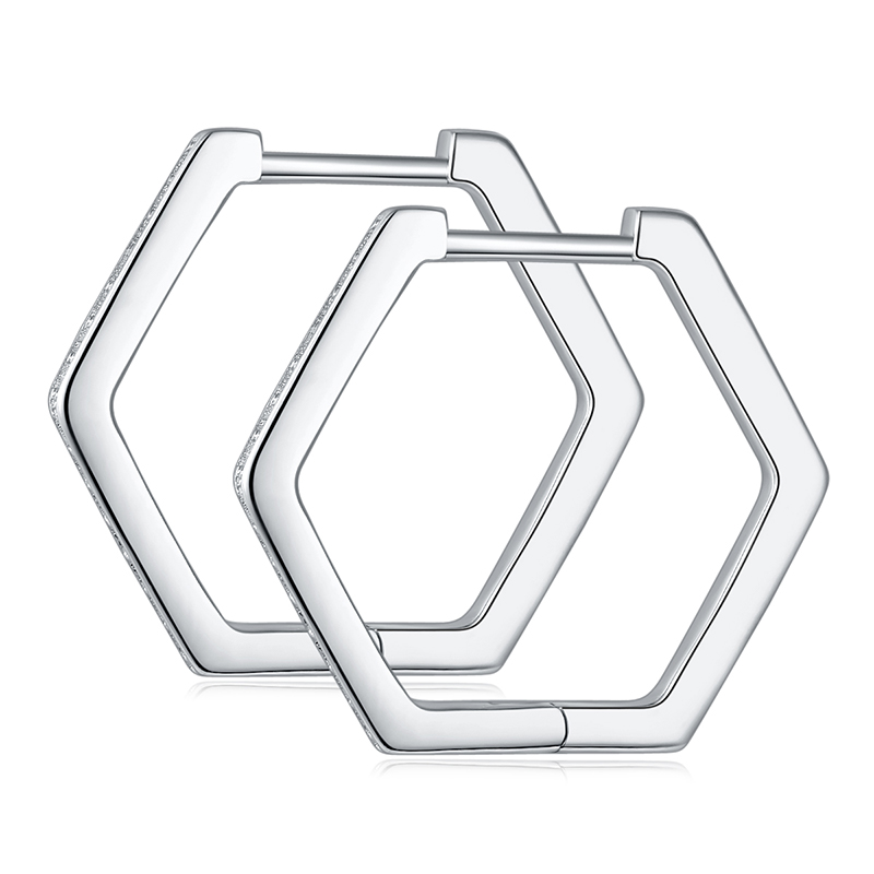 Sotiya Round Cut Moissanite Hexagon Hoop Earrings Sterling Silver-Sotiya