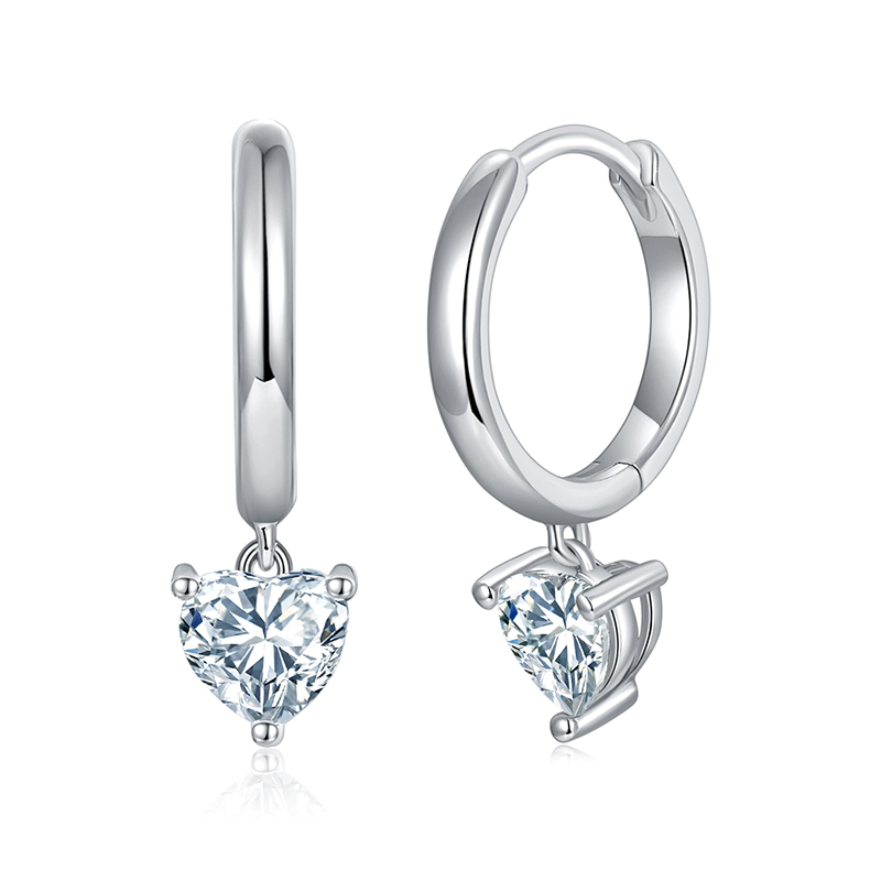 Sotiya Solitaire Heart Cut Moissanite Drop Earrings Sterling Silver-Sotiya