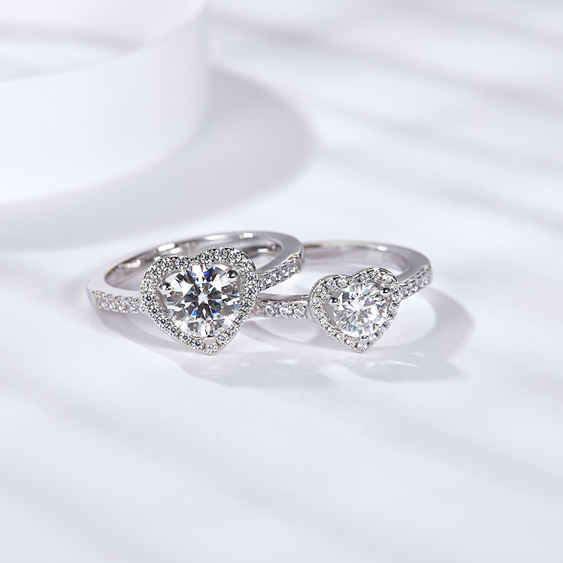 Sotiya Heart Halo Round Cut Moissanite Engagement Ring Sterling Silver-Sotiya