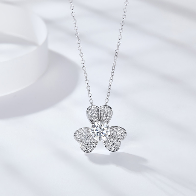 Sotiya Shamrock Round Cut Moissanite Necklace Sterling Silver-Sotiya