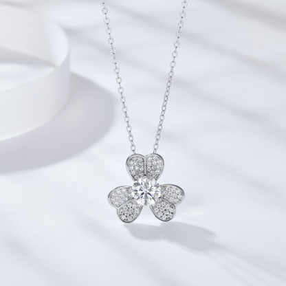 Sotiya Shamrock Round Cut Moissanite Necklace Sterling Silver-Sotiya