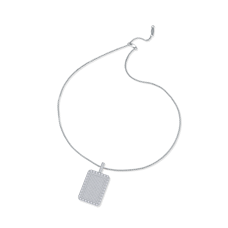 Sotiya Round Cut Full Moissanite Dog Tag Necklace Sterling Silver-Sotiya