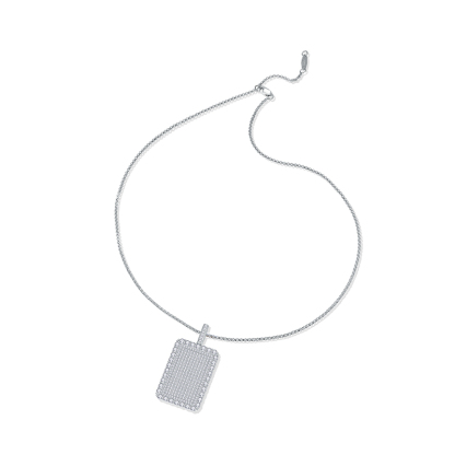 Sotiya Round Cut Full Moissanite Dog Tag Necklace Sterling Silver-Sotiya