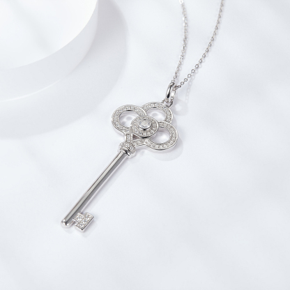 Sotiya Key Design Halo Round Cut Moissanite Necklace Sterling Silver-Sotiya
