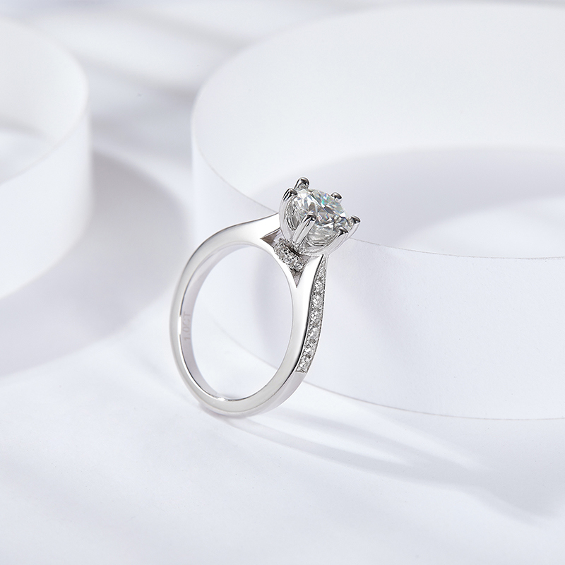 Sotiya Cathedral Round Cut Moissanite Engagement Ring Sterling Silver-Sotiya