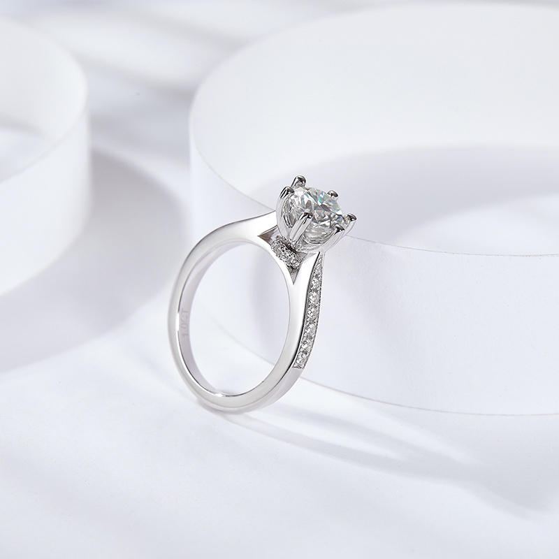 Sotiya Cathedral Round Cut Moissanite Engagement Ring Sterling Silver-Sotiya