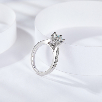 Sotiya Cathedral Round Cut Moissanite Engagement Ring Sterling Silver-Sotiya