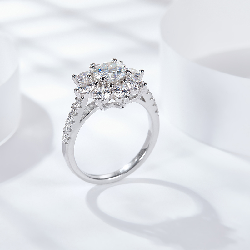 Sotiya Sunflower Cathedral Round Cut Moissanite Engagement Ring Sterling Silver-Sotiya