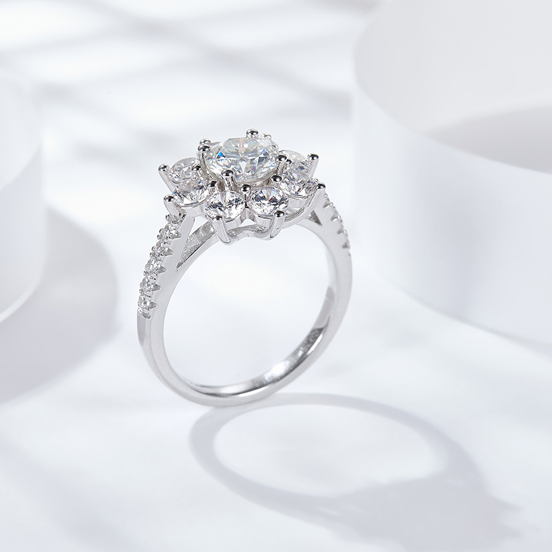 Sotiya Sunflower Cathedral Round Cut Moissanite Engagement Ring Sterling Silver-Sotiya